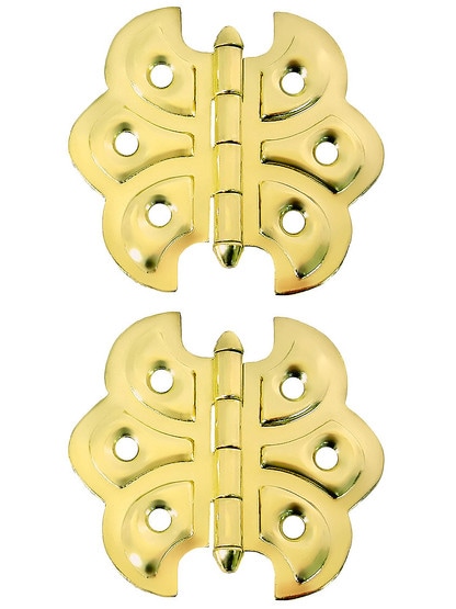 Pair of Victorian Butterfly Cabinet Hinges - 2 1/4 inch H x 2 3/8 inch W in Polished Brass.